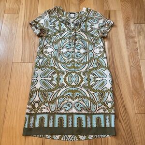 J. Crew Silk Green Paisley Patterned Travestere Short Sleeve Dress